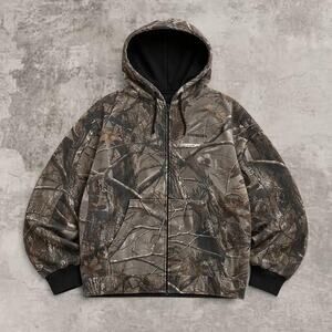 Winchester Camo Zip Hoodie XL Cotton Black Lined Hunting Gorpcore Boxy Camouflag